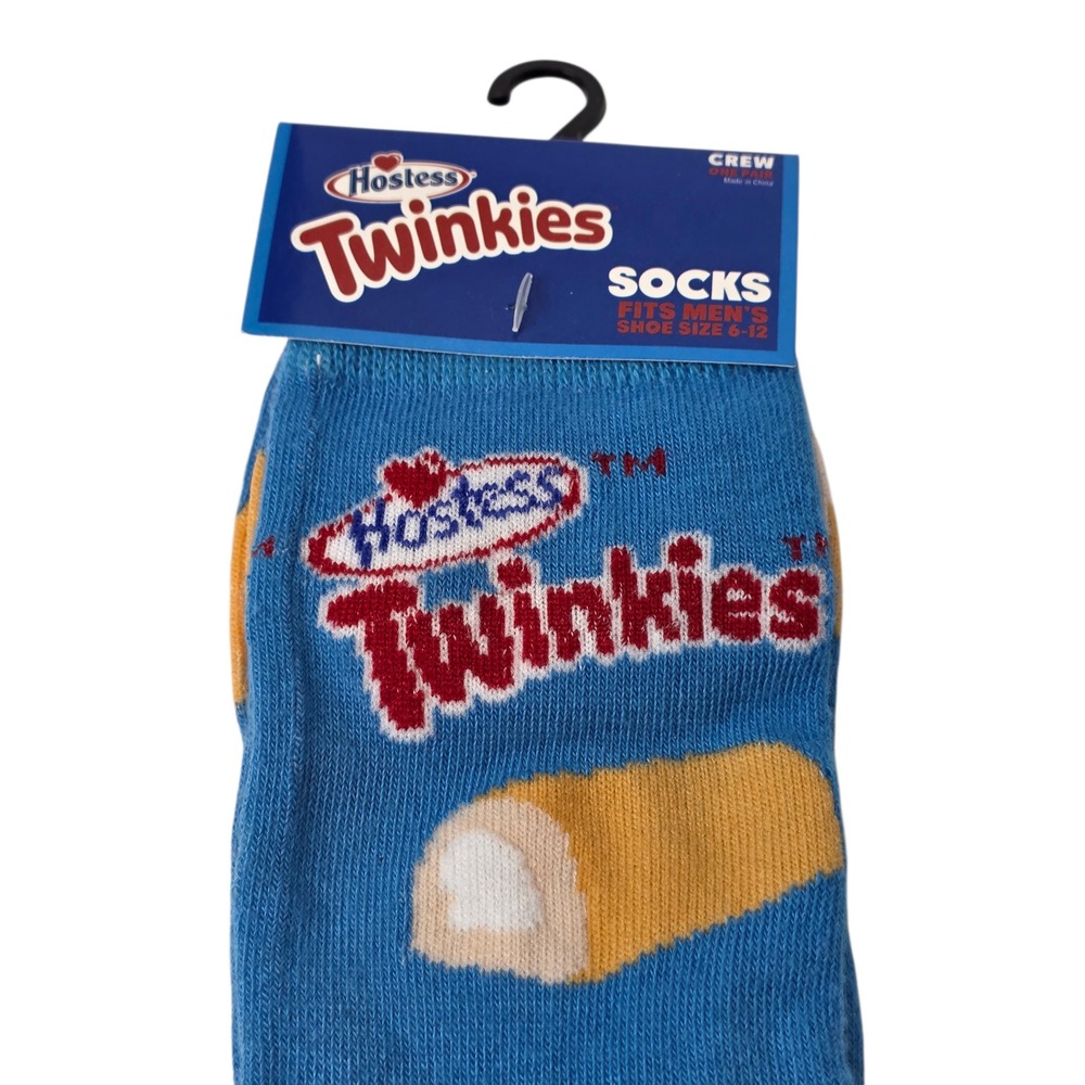 Hostess Twinkies Crew‎ Socks Fits Men Shoe Size 6-12 Blue Orange Treat Novelty